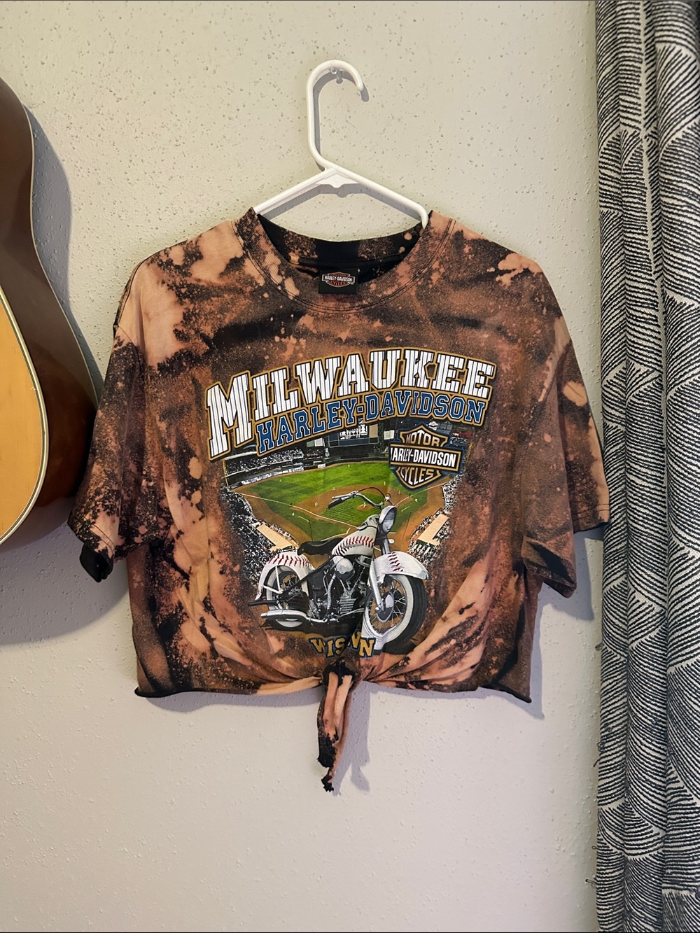 Harley-Davidson Brown and Black Bleach-Tie Crop Tee